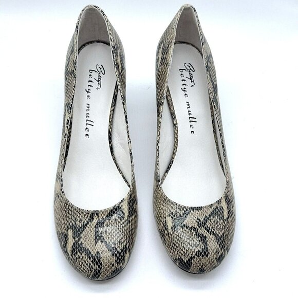 Bettye Muller Leather Pumps Snake Skin Pattern Natural Colorway Block Heel 9.5 M - Picture 1 of 10